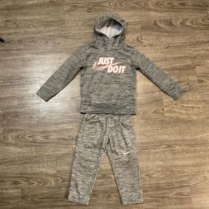Nike Dri Fit Fleece Tracksuit Boys 4 XS Grey White‎ 2 Piece Jogger Suit Hoodie